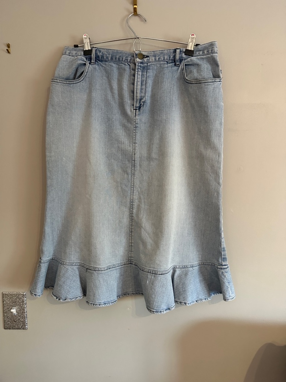 Vibe Light Blue Denim Ruffle-Hem A-Line Skirt